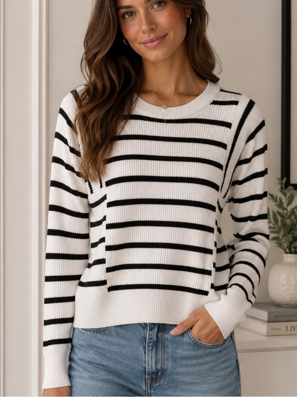 Vineyard Vines Black & White Striped Crewneck Sweater
